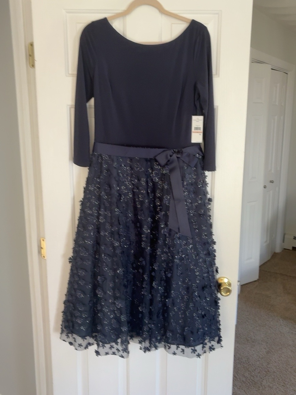 Jessica Howard Navy Blue Floral Appliqué Midi Dress